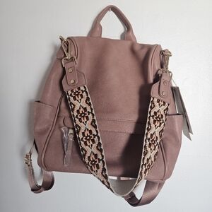 Mauve Pink Faux Leather Backpack Convertible Strap Boho Geometric Pattern NWT